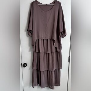 Elegant Brown Ruffle Mauve Layered Dress
